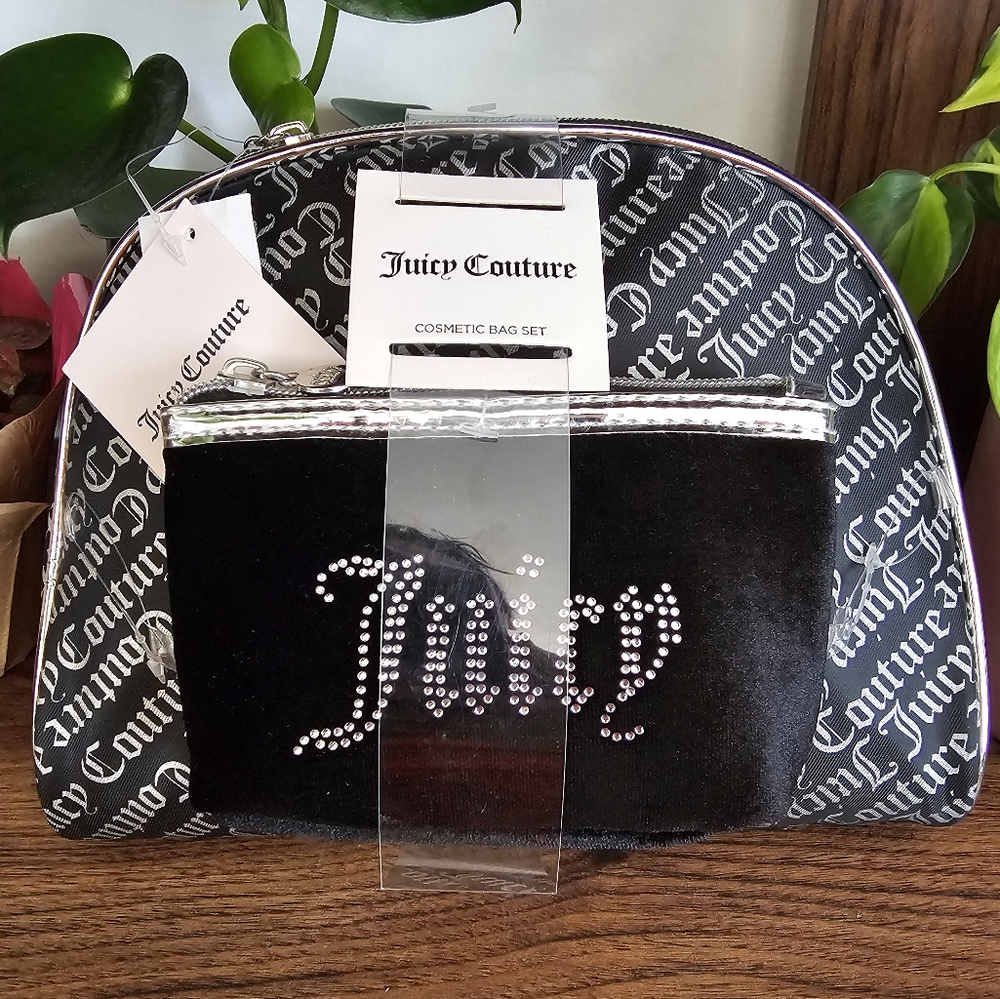 Juicy couture Makeup bag set Black & Silver NWT